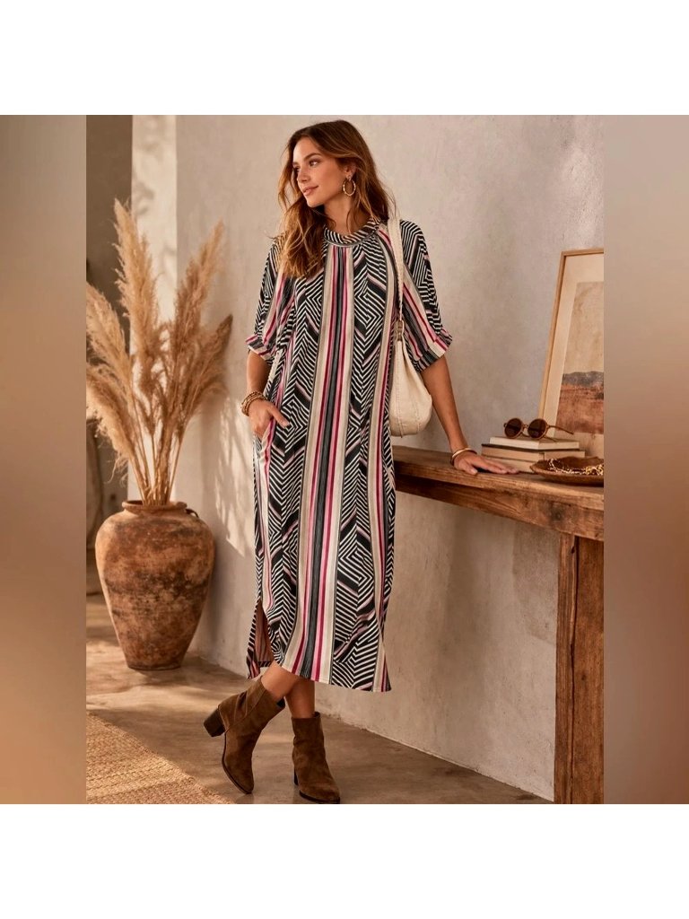 Euc $150 Anthropologie Mckenzie Geometric Stripe Midi Dress Boho Summer Womens S